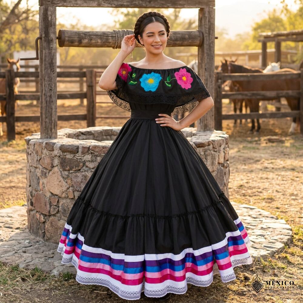 Mexican double circle practice skirt folklorico Adelita skirt one size 39.5 in